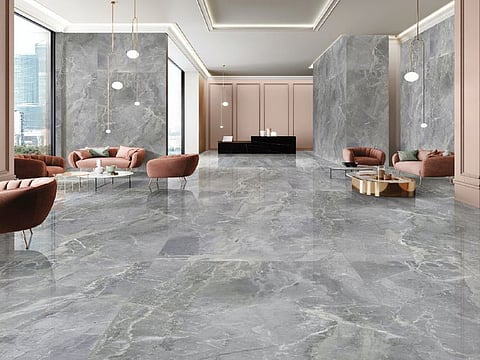 The high-definition print quality and intricate marble vein patterns on KOZO Porcelain slabs create a breathtaking collection