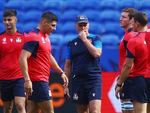 Italy head coach Kieran Crowley during training at the Groupama Stadium, Lyon, France on Thursday.
