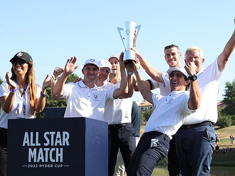 2023 Ryder Cup All-Star Match winning team - Team Monty with Lavinia Biagiotti Cigna, President of Marco Simone