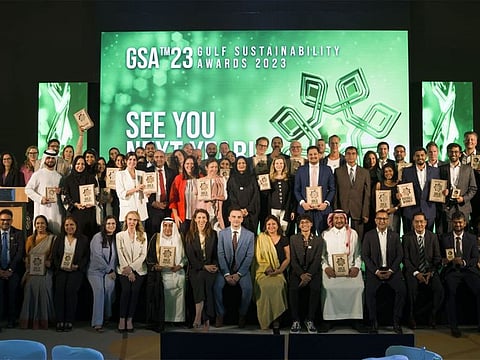Gulf Sustainability Award 2023 winners with the judges and organisers.
