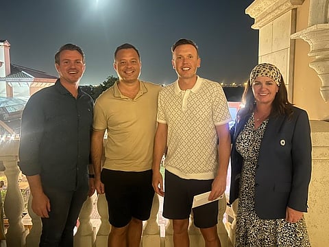 Thursday Curry Club winning photo - Left to Right, Franco Botha (JGE Director of Golf) Tom Moon, Brian Myers, Evelyn Downham (JGE Lady Captain)