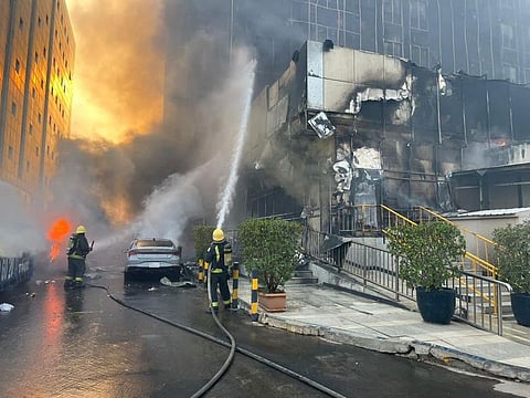 A video circulating on social media showed a large fire allegedly at a hotel in Al Oalya, an upmarket district in Riyadh famous for its skyscrapers.