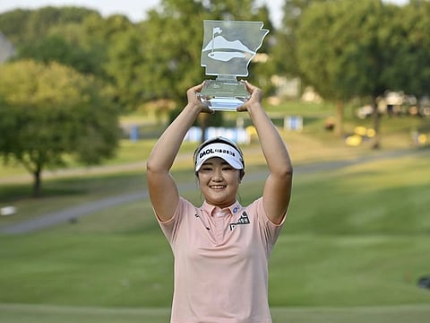Hae Ran Ryu holds up the trophy after winning the LPGA Walmart NW Arkansas Championship