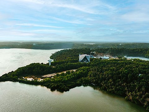 Technopark Kollam, with Asthamudi lake in the backdrop.