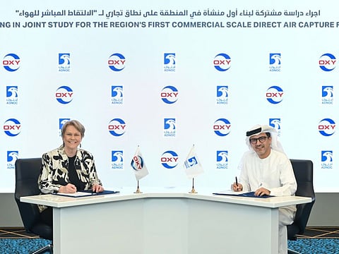 Vicki Hollub, President and CEO, Occidental and Musabbeh Al Kaabi, Executive Director for Low Carbon Solutions and International Growth, ADNOC.