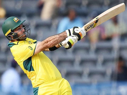 Australia’s Glenn Maxwell plays a shot during the warm-up match against Pakistan at the Rajiv Gandhi International Cricket Stadium in Hyderabad on October 3, 2023.