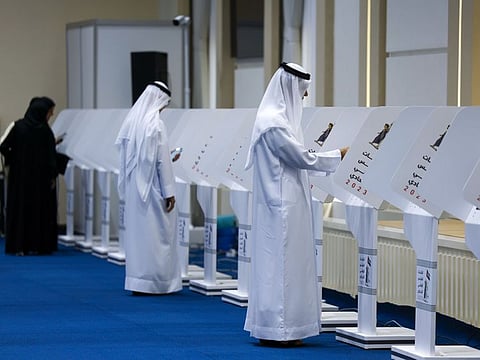 Voters at the polling station at Sharjah Chess Club on Wednesday