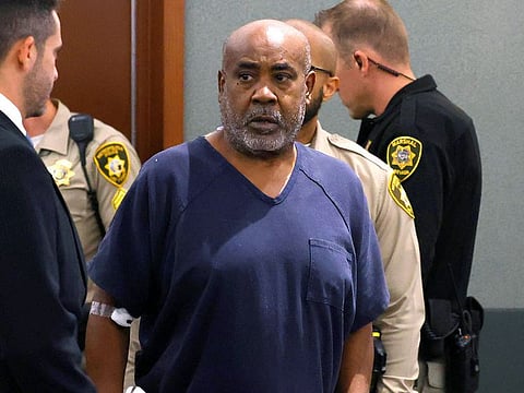 Duane Davis, accused of fatally shooting rapper Tupac Shakur in 1996, is led into the courtroom during his arraignment at the Regional Justice Center, in Las Vegas, Nevada