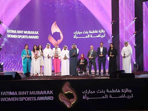 The winners of the sixth Fatima Bint Mubarak Women Sports Award.