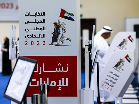 Emiratis arrive to cast their vote for Federal National Council elections during early voting at Sharjah Chess Club in Sharjah on Wednesday 04 October 2023. Photo: Ahmed Ramzan/Gulf News
