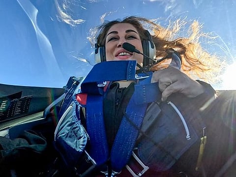 Dubai-based Pakistani resident Namira Salim looks excited after her training flight. Namira will become the first Pakistani space tourist when she takes the commercial flight from US as part of the Virgin Galactic 04 Space Mission on Friday, October 6.