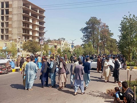 People gather on the streets in Herat after a magnitude 6.3 earthquake hit western Afghanistan on October 7, 2023.