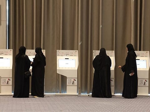 Voters at Abu Dhabi Energy Center today, October 7, the main and last day of voting in the 2023 FNC elections