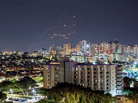 Israel's Iron Dome anti-missile system intercepts rockets launched from the Gaza Strip, as seen from Ashkelon in southern Israel.