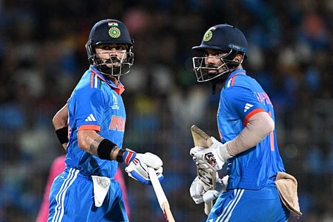 India's Virat Kohli (left) and KL Rahul take a run during the World Cup match against Australia at the MA Chidambaram Stadium in Chennai on Sunday.