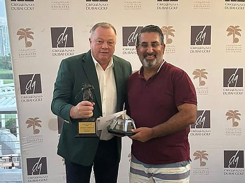 Sanjay Raina - 2023 Mike Gerbich Cup winner alongside new Emirates Golf Club Mens Captain Frank Duggan