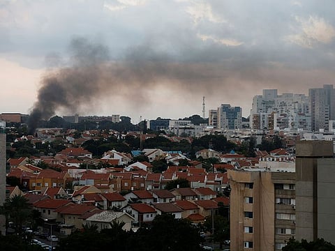 Smoke rises after rockets were launched from the Gaza Strip.