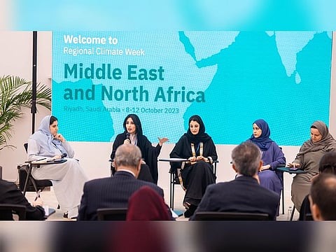 (second from left) Razan Khalifa Al Mubarak, UN Climate Change High-Level Champion for COP28, at the MENA Climate Week in Riyadh