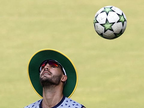 South Africa's Aiden Markram plays football during practice session in Lucknow on Tuesday.