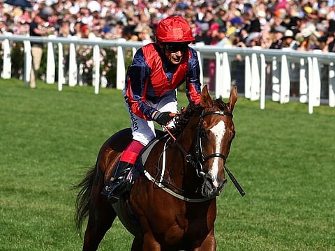 Frankie Dettori riding Knockbrex in action.
