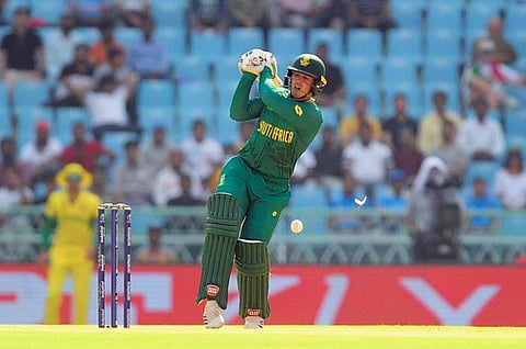 South Africa's Quinton de Kock takes the aggressive route during the Cricket World Cup against Australia at Bharat Ratna Shri Atal Bihari Vajpayee Ekana Cricket Stadium in Lucknow on Thursday.