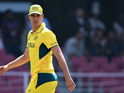 Australia's captain Pat Cummins walks through the field before the start of the World Cup match against South Africa in Lucknow on Thursday.