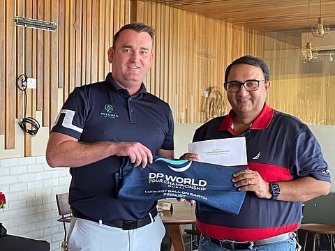 Luckiest Ball Qualifier from Al Zorah Golf Club - Rajesh Gaur (right) with Stephen Payne, Golf Operations Manager