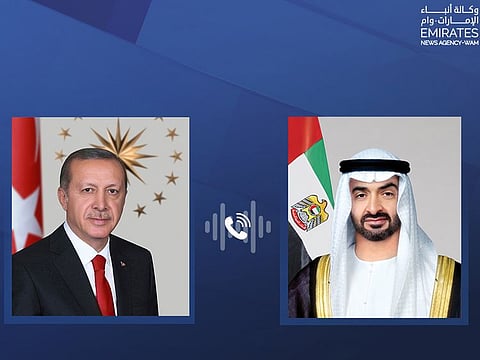 President His Highness Sheikh Mohamed bin Zayed Al Nahyan (right) and Recep Tayyip Erdogan, President of the Republic of Turkey