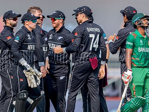 ew Zealand players celebrate the wicket of Bangladesh's Tanzid Hasan Tamim during their World Cup 2023 match in Chennai. Now the cricketers could become part of the Olympics after IOC board's approval.