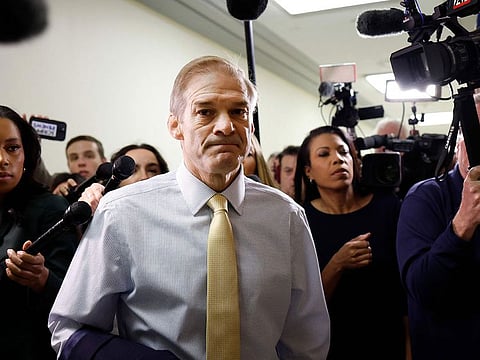 U.S. Rep. Jim Jordan (R-OH) arrives at his office in the Rayburn House Office Building on October 19, 2023 in Washington, DC.