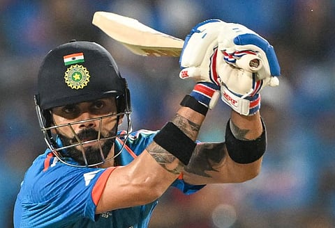 India's Virat Kohli in action en route to his century against Bangladesh during the Cricket World Cup at the Maharashtra Cricket Association Stadium in Pune on Thursday.
