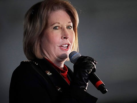Attorney Sidney Powell, an attorney for Donald Trump, speaks during in Alpharetta, Ga., Dec. 2, 2020.