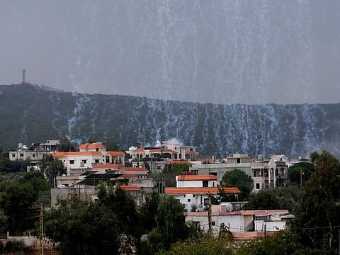 A shell from Israeli artillery explodes over Aita Al Shaab a Lebanese border village with Israel, south Lebanon.