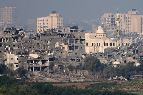 Damaged buildings, including a mosque, in the northern Gaza Strip on October 22, 2023.
