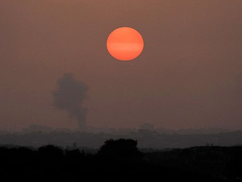 Smoke rises following an Israeli airstrike in the Gaza Strip.