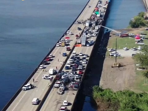 Vehicles pile-up due to a crash on Interstate 55 (I-55) highway in St. John the Baptist Parish, Louisiana.