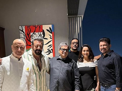 From left Anupam Kher, Sanjay Duttm Subhash Ghai, Jackie Shroff, Madhur Dixit, Dr. Nene