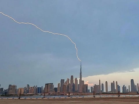 Overcast skies, lightning and thunder in Dubai