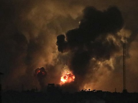 Smoke rises from explosions caused by Israeli airstrikes in the northern Gaza Strip, Friday, Oct. 27, 2023