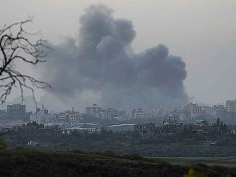 Smoke rises following an Israeli bombardment in the Gaza Strip, as seen from southern Israel, Sunday, Oct. 29, 2023.