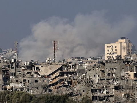 Smoke rises after Israeli bombardment of the Gaza Strip on October 30, 2023.