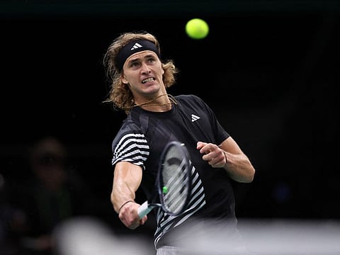 Germany's Alexander Zverev in action at Paris Masters in AccorHotels Arena on Tuesday.