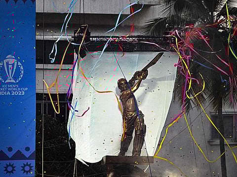 A grand statue of Sachin Tendulkar is unveiled in his honour at the Wankhede Stadium in Mumbai on Wednesday.