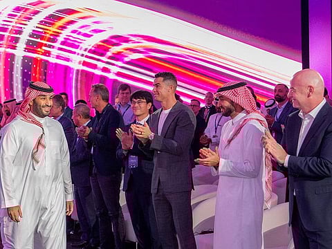 Saudi Crown Prince Mohammed Bin Salman with Cristiano Ronaldo, Fifa president Gianni Infantino and Saudi sports minister Prince Abdul Aziz Bin Turki Al Faisal.