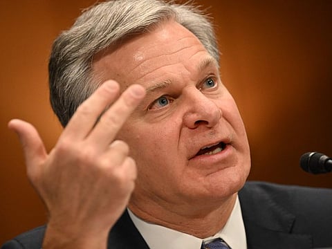 FBI Director Christopher Wray testifies during a Senate Homeland Security and Government Affairs Committee hearing on Capitol Hill in Washington, DC, on October 31, 2023.