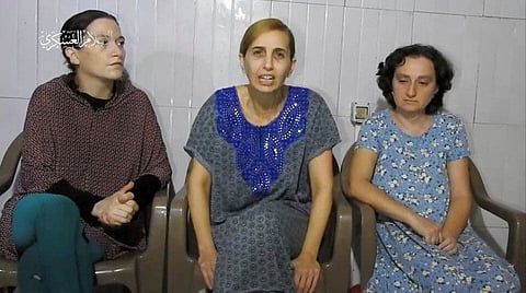 Three Israeli women, identified by Israeli Prime Minister Benjamin Netanyahu as Yelena Trupanob, Danielle Aloni and Rimon Kirsht, who are held captive by Hamas militants in Gaza.