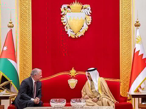 Bahrain's King Hamad Bin Eisa Al Khalifa with Jordan's King Abdullah in Sakhir, Bahrain, on November 1.
