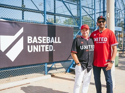 Roger Duthie (left), President, Dubai Little League, with Kash Shaikh, Chairman, CEO, and Majority Owner, Baseball United.