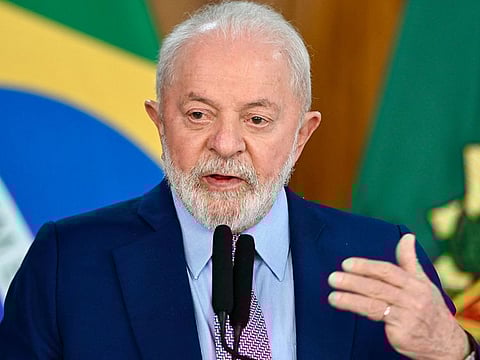 Brazilian President Luiz Inacio Lula da Silva speaks during a press conference on the occasion of the presentation of the Law and Order Guarantee (GLO) decree on the plan to fight organised crime in the state of Rio de Janeiro at the Planalto Palace in Brasilia on November 1, 2023.
