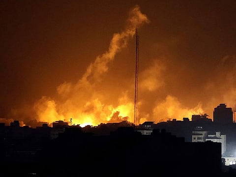 Israeli forces' flares light up the night sky in northern Gaza Strip